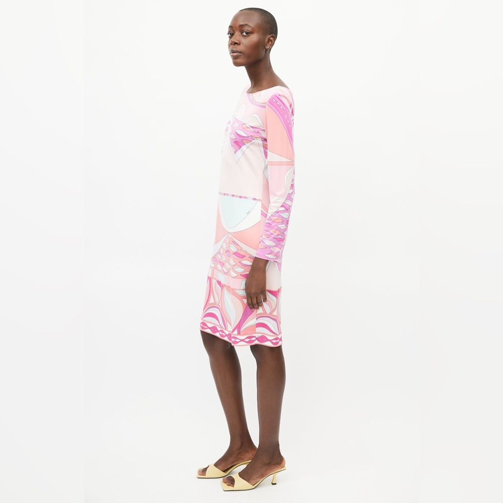 Emilio Pucci Firenze Long Sleeve Midi Dress Knee Length As Is Sz 4 Silk - Picture 9 of 10